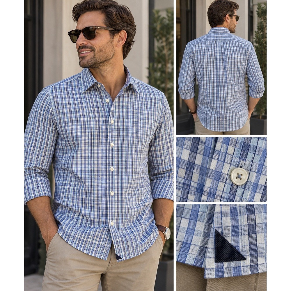 UNTUCKit Mens Medium Blue Plaid Check 100% Cotton Button Down Shirt Untucked